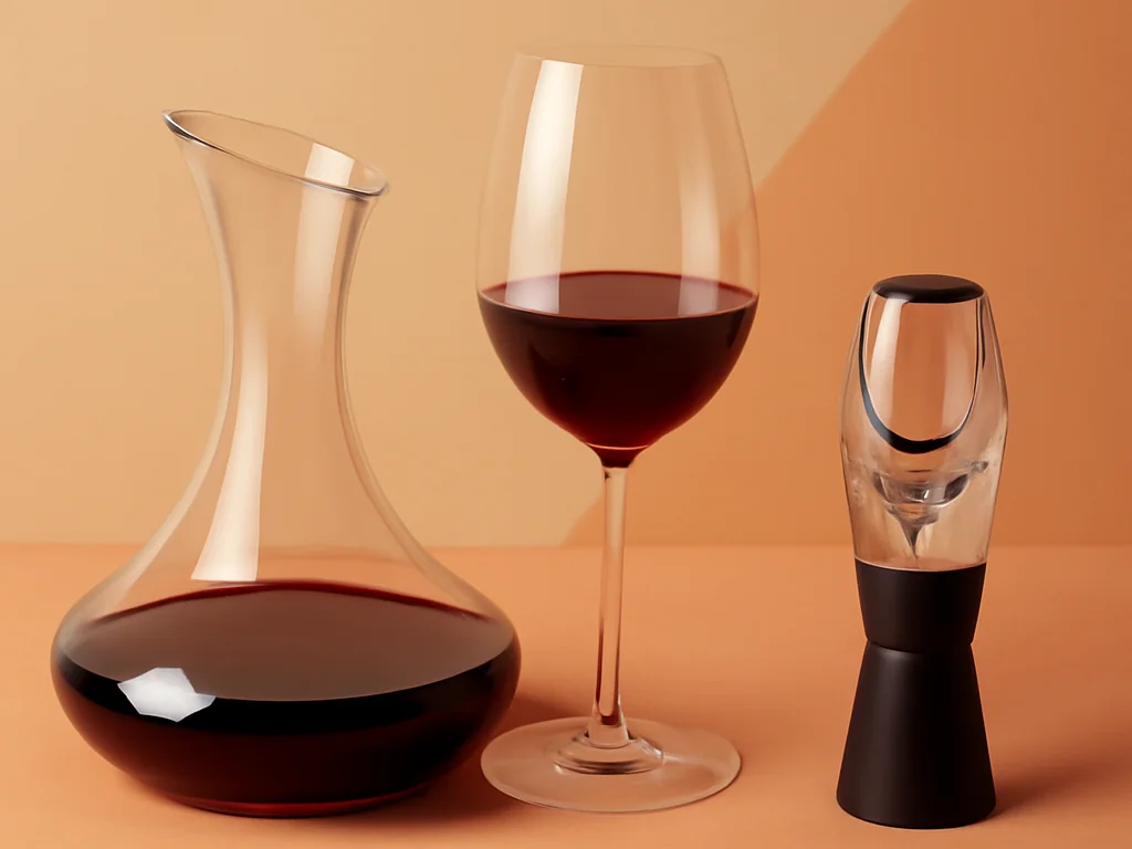 Person gießt Wein durch Beluefter ins Glas