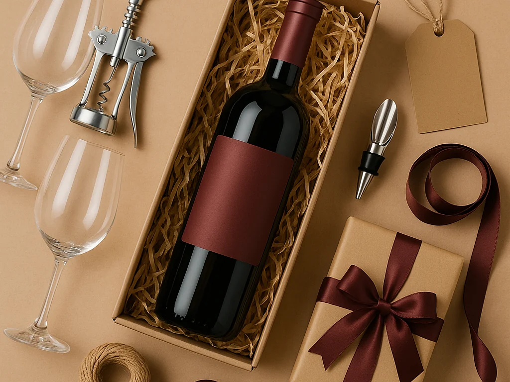 Weingeschenk Idee mit Dekanter und Karte
